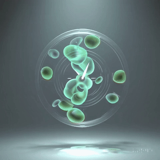 An animated GIF of an abstract immune-system and aging concept